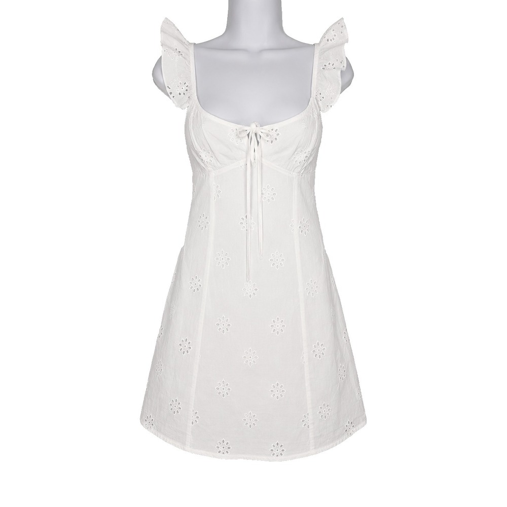 Princess Polly Eyelet Mini Dress White Cotton Ruffle Cottagecore Small